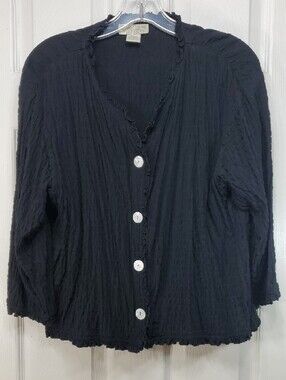 Nomadic Traders Black Crinkle Ruffle Button Down Blouse Top Size XL